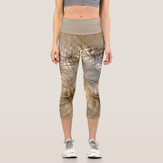 Earth Tones Abstract Modern Fractal Art Texture Capri Leggings (Front)