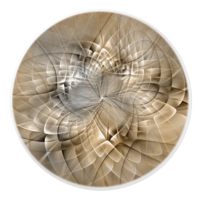 Earth Tones Abstract Modern Fractal Art Texture Ceramic Knob (Front)
