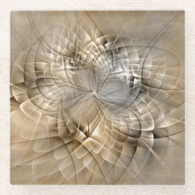 Earth Tones Abstract Modern Fractal Art Texture Glass Coaster (Front)