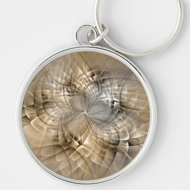 Earth Tones Abstract Modern Fractal Art Texture Key Ring (Front)