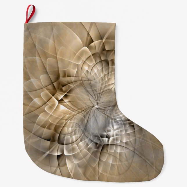 Earth Tones Abstract Modern Fractal Art Texture Large Christmas Stocking (Front)