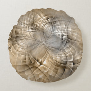Earth Tones Abstract Modern Fractal Art Texture Round Cushion