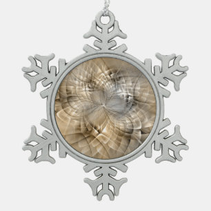 Earth Tones Abstract Modern Fractal Art Texture Snowflake Pewter Christmas Ornament