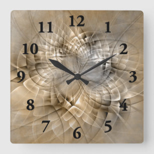 Earth Tones Abstract Modern Fractal Art Texture Square Wall Clock