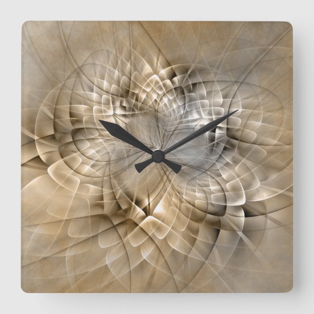 Earth Tones Abstract Modern Fractal Art Texture Square Wall Clock (Front)