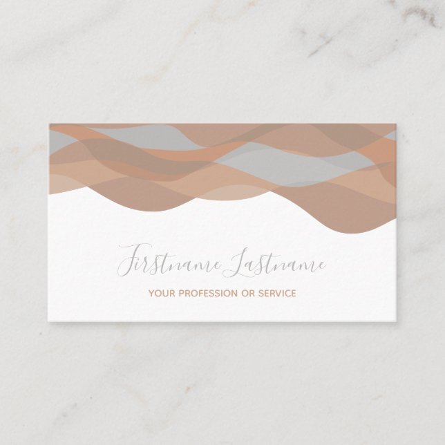 Earth tones abstract waves calligraphy business card (Front)