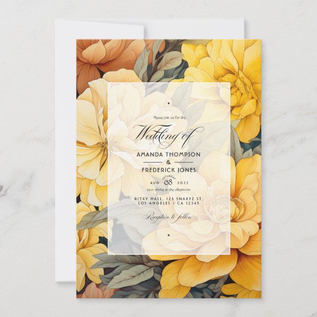 Earth Tones and Canary Yellow Floral Wedding Invitation (Front)