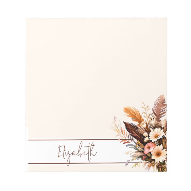 Earth tones boho bouquet personalised notepad (Front)