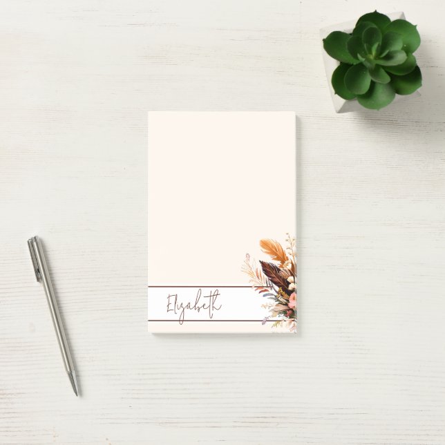 Earth tones boho bouquet personalised post-it notes (Office)