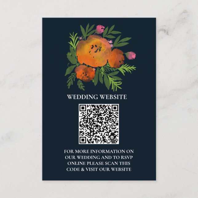 Earth Tones Burnt Orange Navy Floral Wedding Enclosure Card (Front)