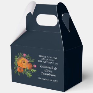 Earth Tones Burnt Orange Navy Floral Wedding Favour Box