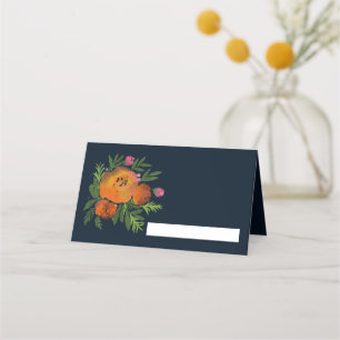 Earth Tones Burnt Orange Navy Floral Wedding Suite Place Card