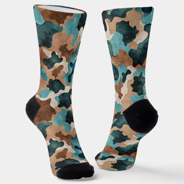 Earth Tones Camouflage Seamless Pattern Socks (Angled)