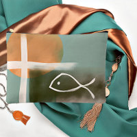Earth tones cross and fish minimalist art