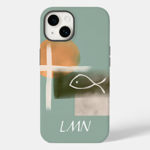 Earth tones cross and fish minimalist art Case-Mate iPhone 14 case