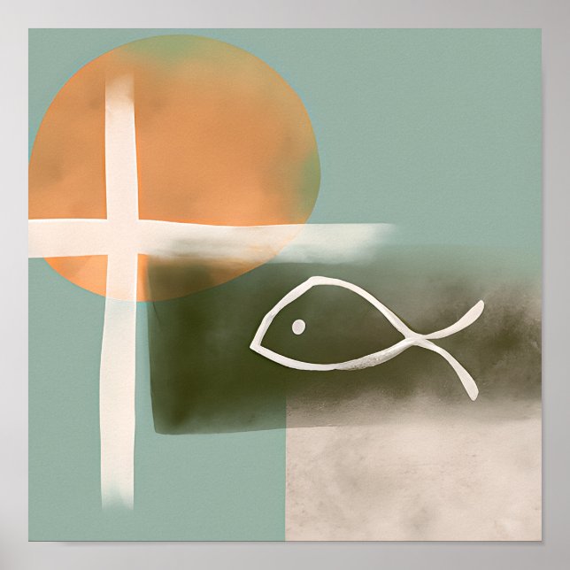 Earth tones cross and fish minimalist art  poster (Front)