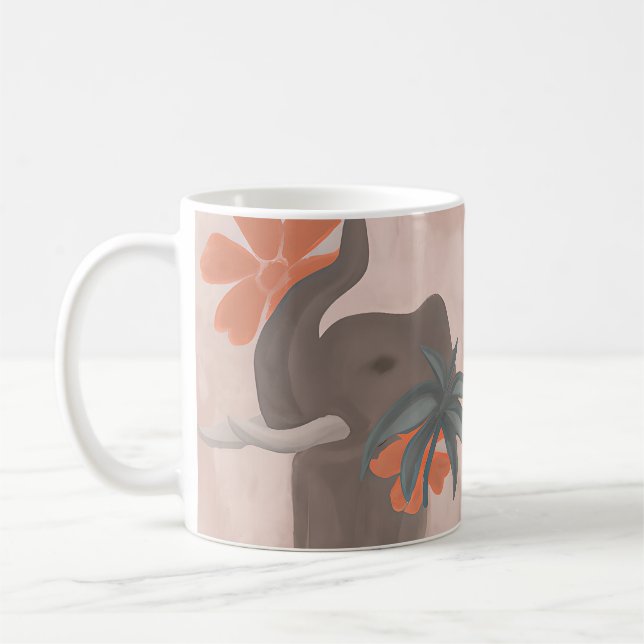 Earth tones Elephant minimalist art  Coffee Mug (Left)