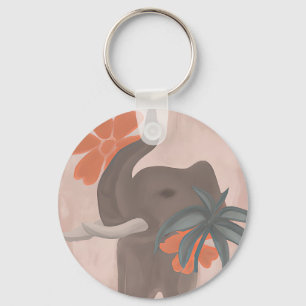 Earth tones Elephant minimalist art  Key Ring