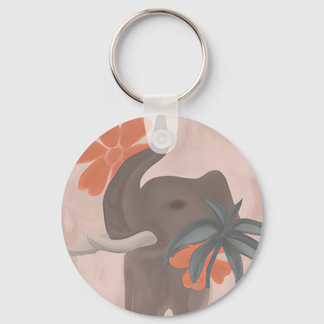 Earth tones Elephant minimalist art  Key Ring (Front)