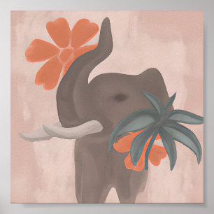 Earth tones Elephant minimalist art Poster
