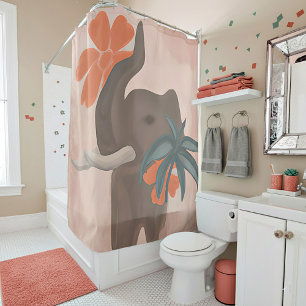 Earth tones Elephant minimalist art Shower Curtain