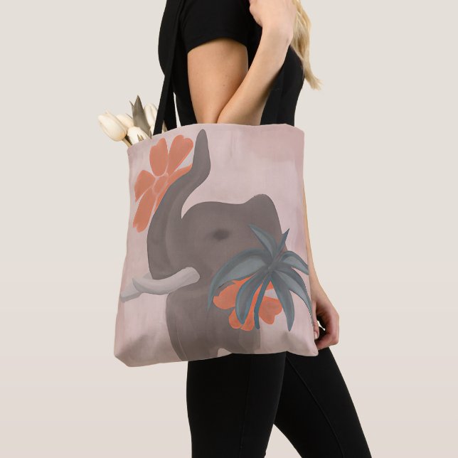 Earth tones Elephant minimalist art Tote Bag (Close Up)