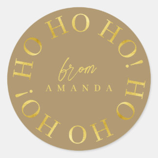 Earth Tones Gold Christmas Ho Ho Ho ID1009 Classic Round Sticker