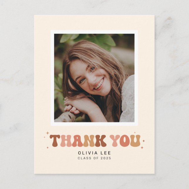 Earth Tones Groovy Retro Graduation Thank You Postcard (Front)