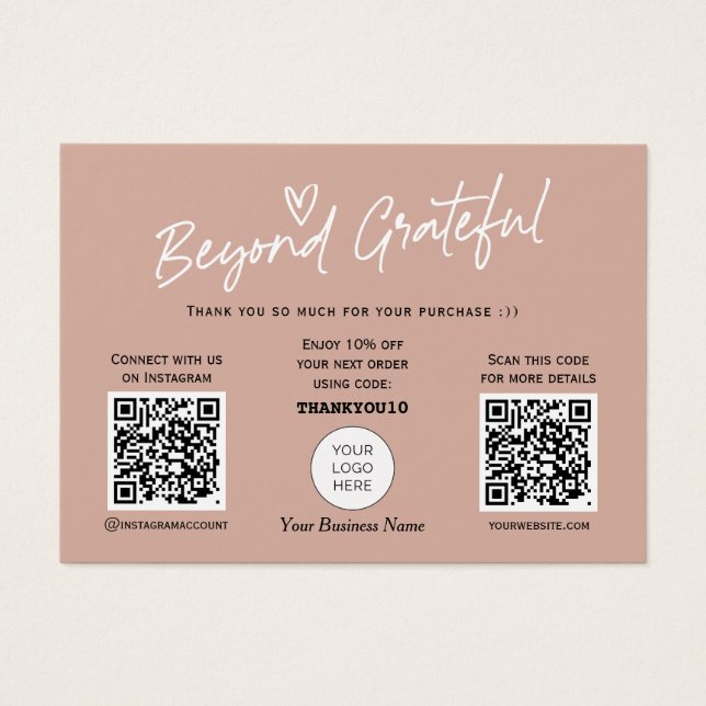 Earth tones Modern script QR code thank you card (Front)