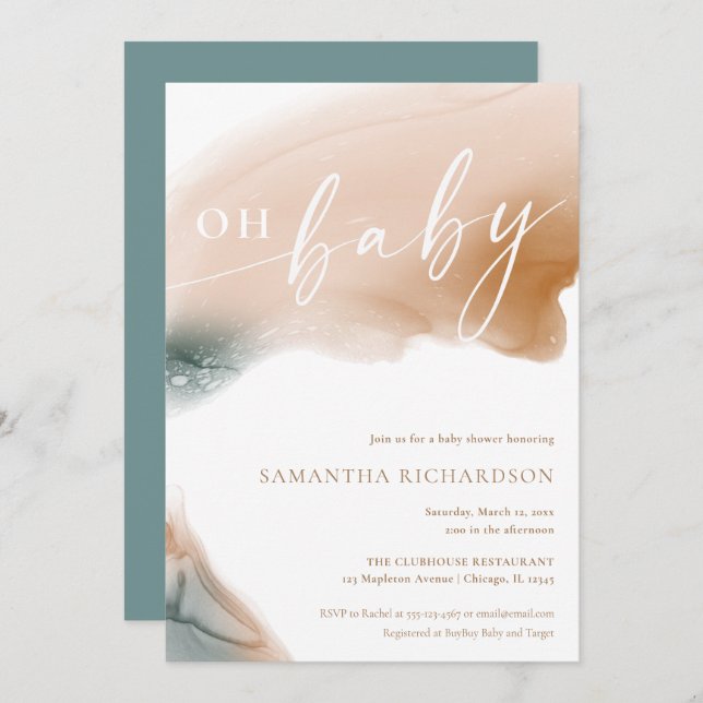 Earth tones modern teal beige tan OH baby shower Invitation (Front/Back)