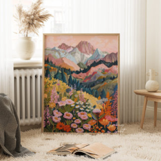 Earth Tones Mountain Wildflower Painting 24x36" Poster