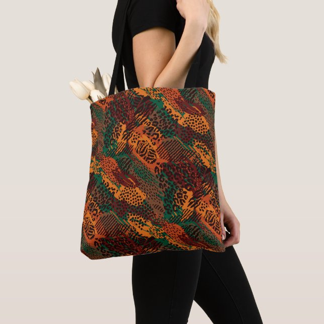 Earth Tones Safari Animal Print Tote Bag (Close Up)