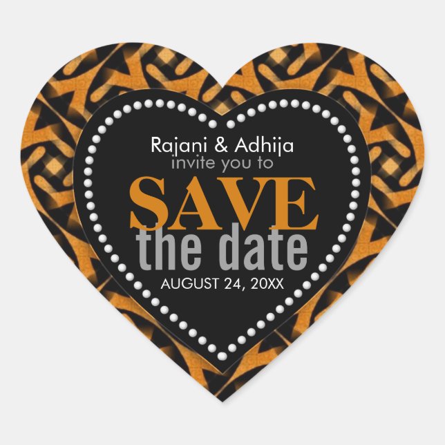 Earth Tribal Wedding Save the Date Heart Sticker (Front)