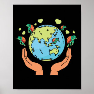 Earth Turtle Hearts Environment Earth Day Sea Turt Poster
