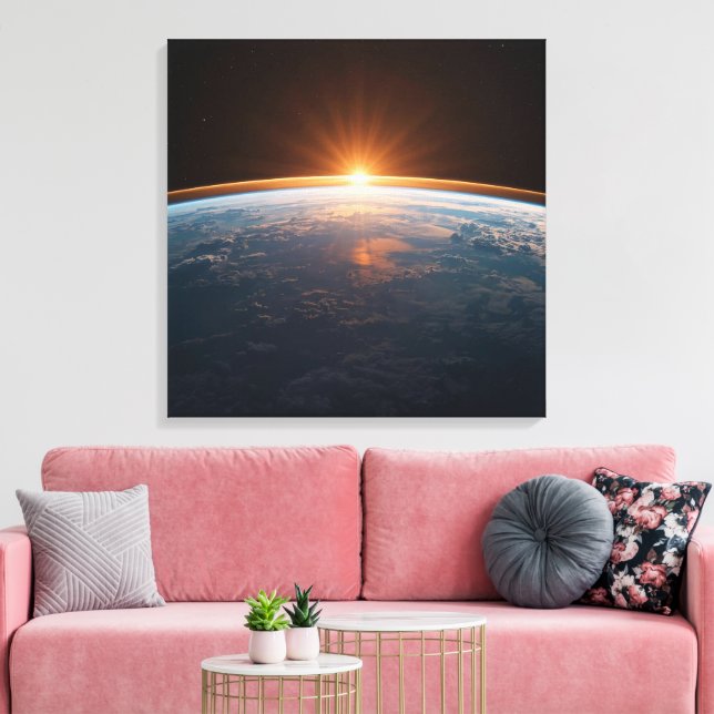 Earth View From Space | Blue Planet Astronaut  Canvas Print (Insitu(LivingRoom))