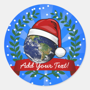 Earth Wearing a Santa Hat Christmas Classic Round Sticker
