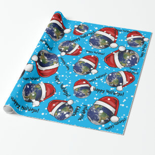 Earth Wearing a Santa Hat Christmas Wrapping Paper