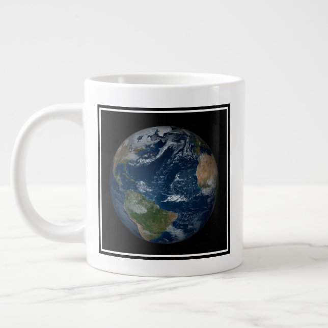 Earth With Clouds And Sea Ice Large Coffee Mug (Left)