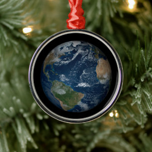 Earth With Clouds And Sea Ice Metal Tree Decoration