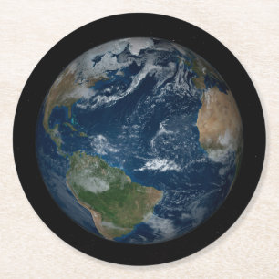 Earth With Clouds And Sea Ice Round Paper Coaster