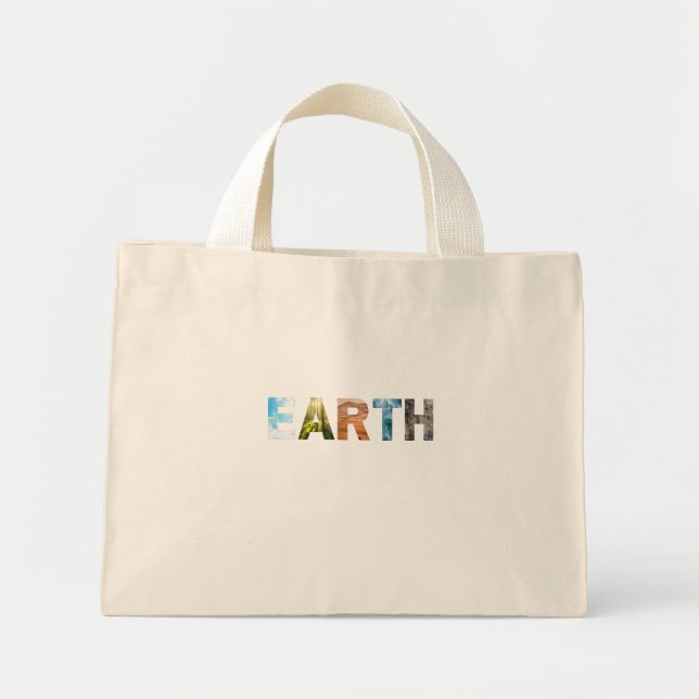 EARTH with sky, trees, desert, ocean and rocks  Mini Tote Bag (Front)