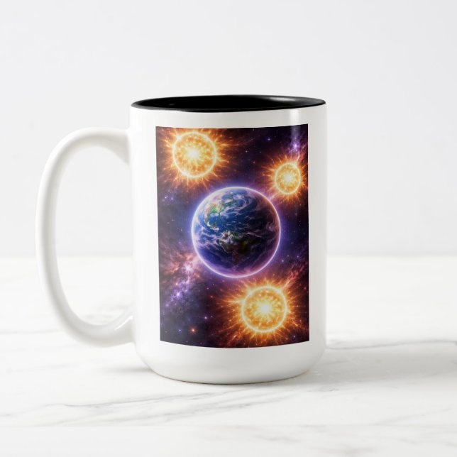Earth with Three Suns Two-Tone Coffee Mug (Left)