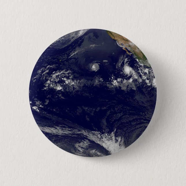 Earth With Three Tropical Cyclones In The Pacific. 6 Cm Round Badge (Front)
