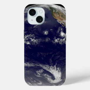 Earth With Three Tropical Cyclones In The Pacific. iPhone 15 Case