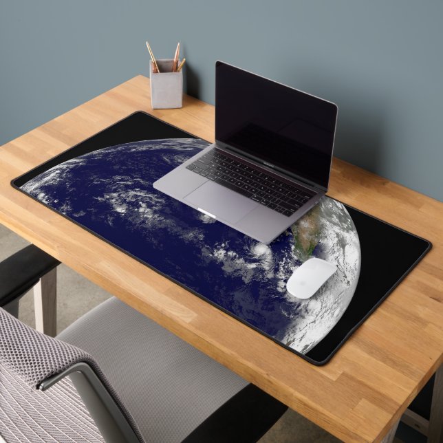 Earth With Three Tropical Cyclones In The Pacific. Desk Mat (Office 2)