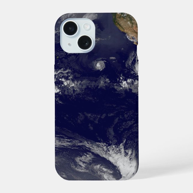 Earth With Three Tropical Cyclones In The Pacific. iPhone 15 Case (Back)