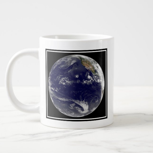 Earth With Three Tropical Cyclones In The Pacific. Large Coffee Mug (Left)