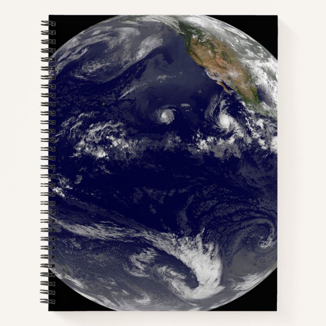 Earth With Three Tropical Cyclones In The Pacific. Notebook (Front)
