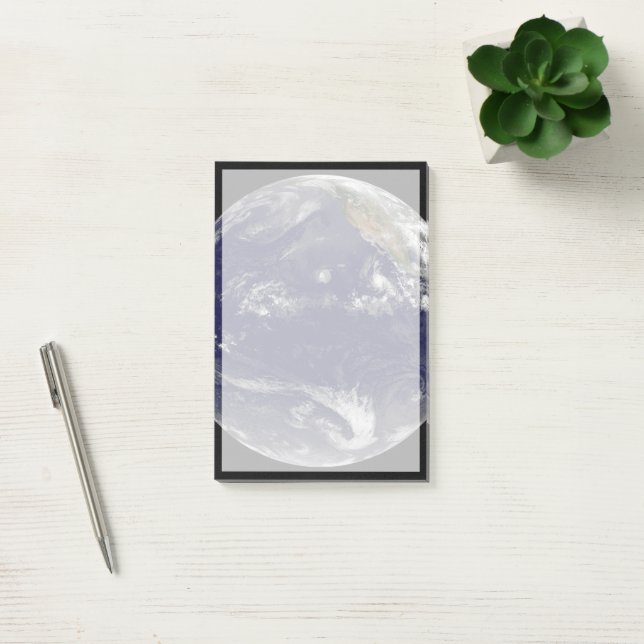 Earth With Three Tropical Cyclones In The Pacific. Post-it Notes (Office)