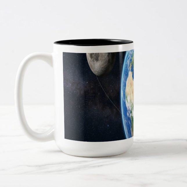Earth with Two Moons Two-Tone Coffee Mug (Left)
